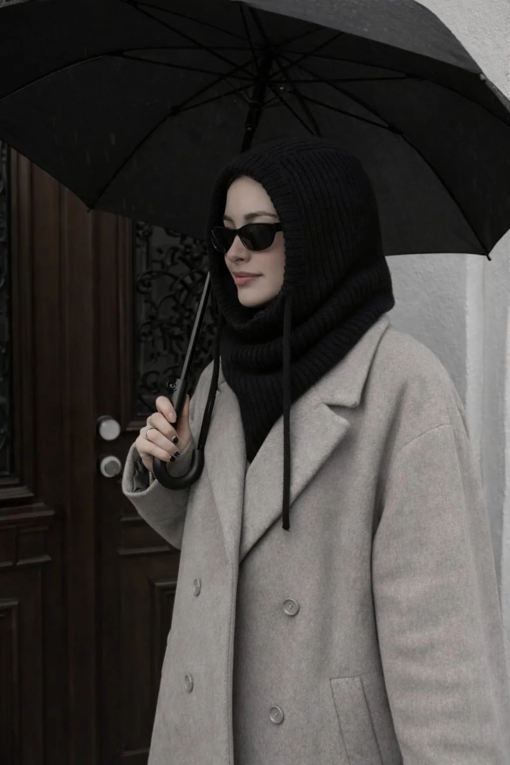 El örgüsü siyah balaclava - kombin görünümü